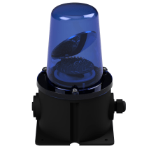deegee RFT IP65 Rotating Mirror Beacon 12-48Vdc Black Base 250mm x 150mm x 150mm Blue