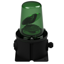 deegee RFT IP65 Rotating Mirror Beacon 12-48Vdc Black Base 250mm x 150mm x 150mm Green